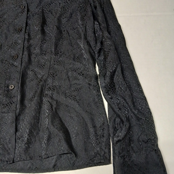 Robbie Bee Black 100% Silk Blouse Button Up Women's Shirt Snakeskin Size Large - Picture 5 of 14